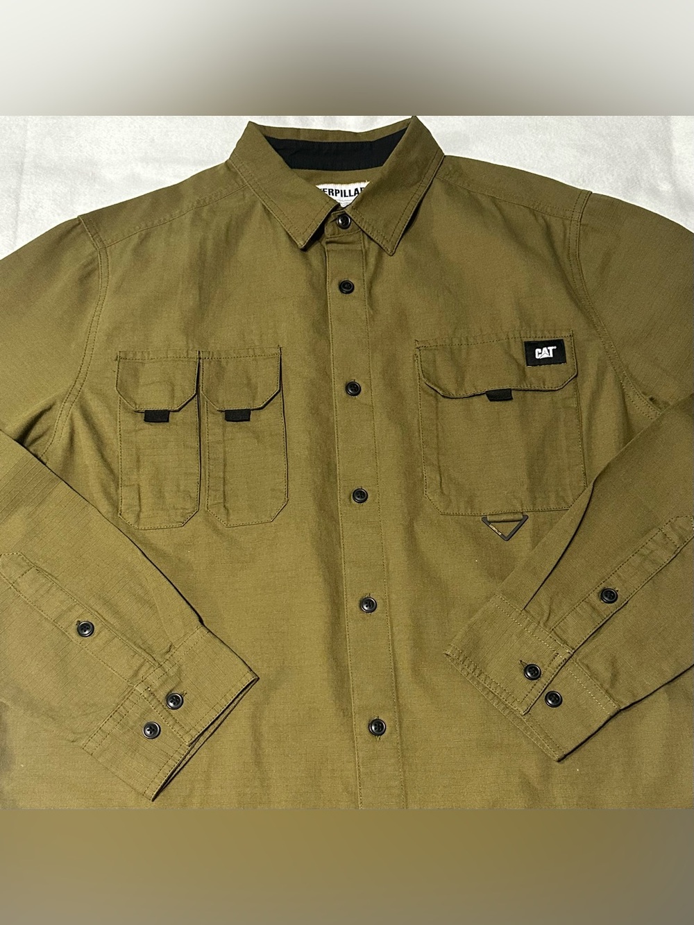 Caterpillar Olive Green Button-Front Work Shirt